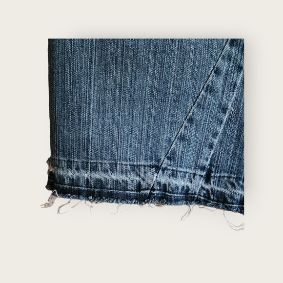 Industrial Cotton VTG Y2K Distressed Frayed Hemline Midi Denim Skirt Jrs Size 11 - Picture 4 of 12